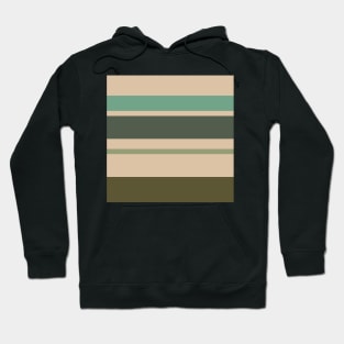 A lovely harmonization of Camo Green, Beige, Grey/Green, Greyish Teal and Ebony stripes. Hoodie